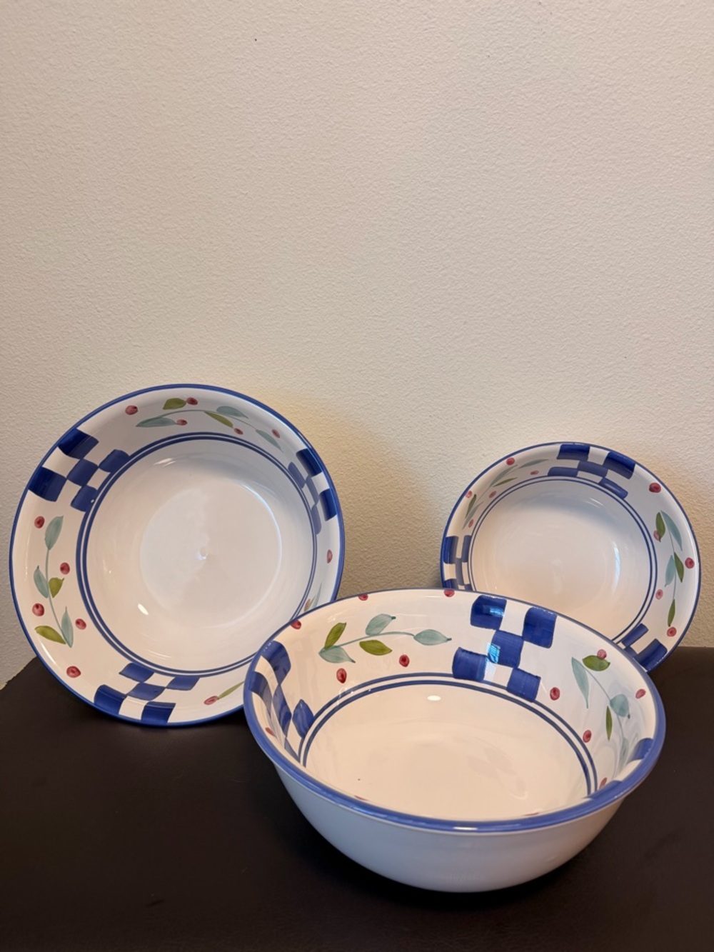 Certified International Portugal Blue Check Floral Nesting Bowl Set of 3
